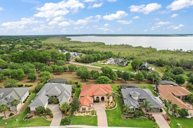 aerial view featuring a water view