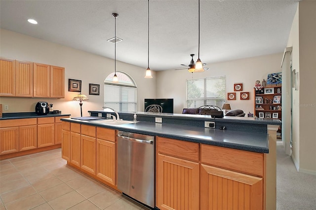 3828 Arbordale Ct, Leesburg, FL 34748 - kitchen with a sink, ceiling fan, dark countertops, and dishwasher