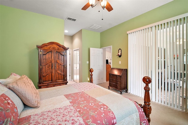 3828 Arbordale Ct, Leesburg, FL 34748 - carpeted bedroom with access to outside, a ceiling fan, and visible vents