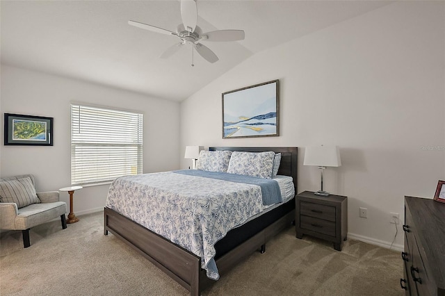 6248 Siverson Ter, The Villages, FL 32163 - bedroom featuring baseboards, light carpet, a ceiling fan, and lofted ceiling