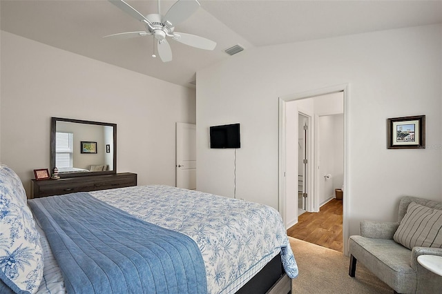 6248 Siverson Ter, The Villages, FL 32163 - carpeted bedroom featuring a ceiling fan, visible vents, and lofted ceiling