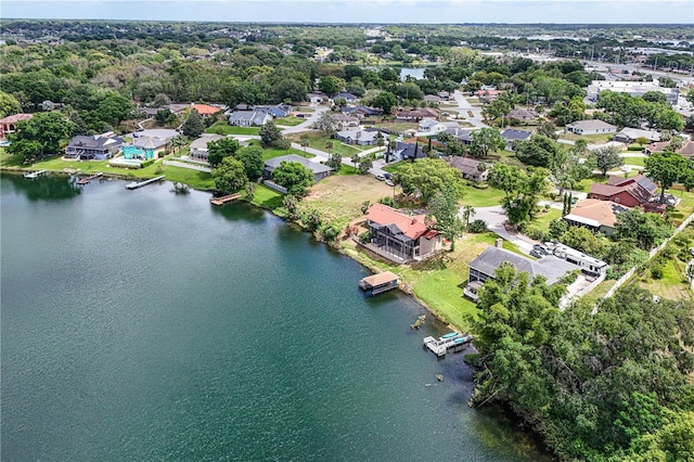 aerial view featuring a water view and a residential view