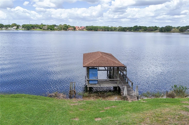 view of dock with a water view