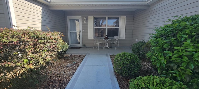 view of exterior entry featuring covered porch