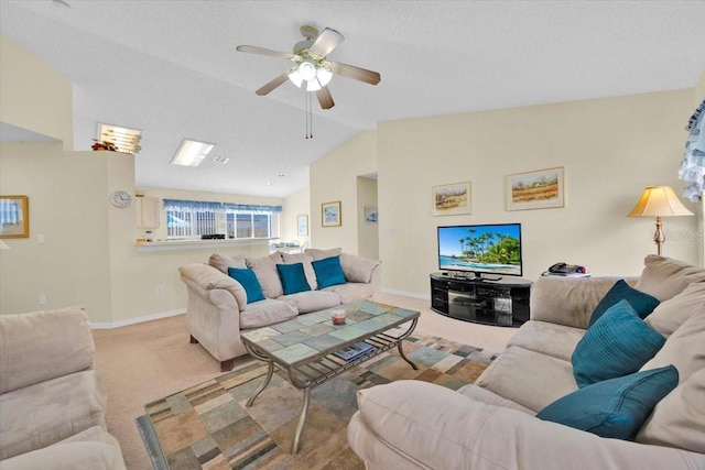 2855 Picadilly Cir, Kissimmee, FL 34747 - living room featuring light colored carpet, a ceiling fan, and lofted ceiling