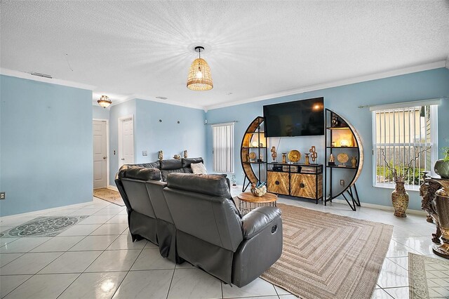 54 Andora Ct, Kissimmee, FL 34758 - living area with a textured ceiling, a healthy amount of sunlight, and ornamental molding