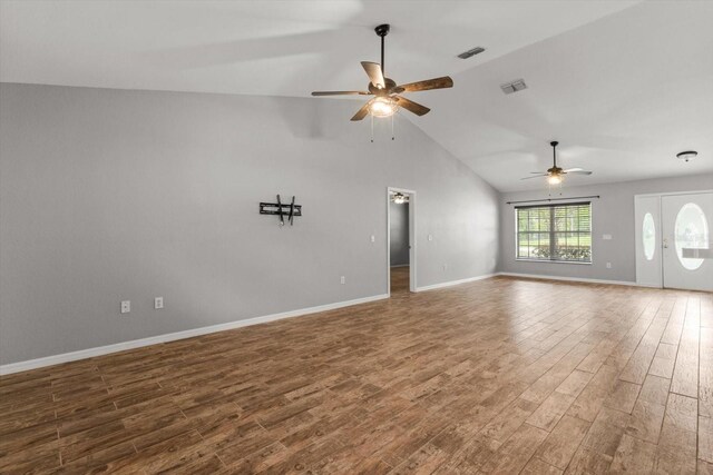 17 Eugenia Ct N, Homosassa, FL 34446 - unfurnished living room with visible vents, ceiling fan, and wood finished floors