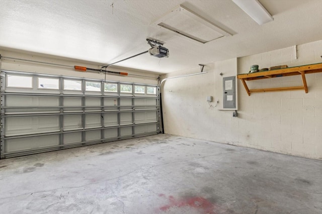 17 Eugenia Ct N, Homosassa, FL 34446 - garage featuring electric panel, a garage door opener, and concrete block wall