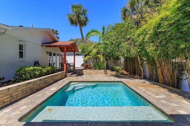 view of pool featuring a patio area and a fenced backyard