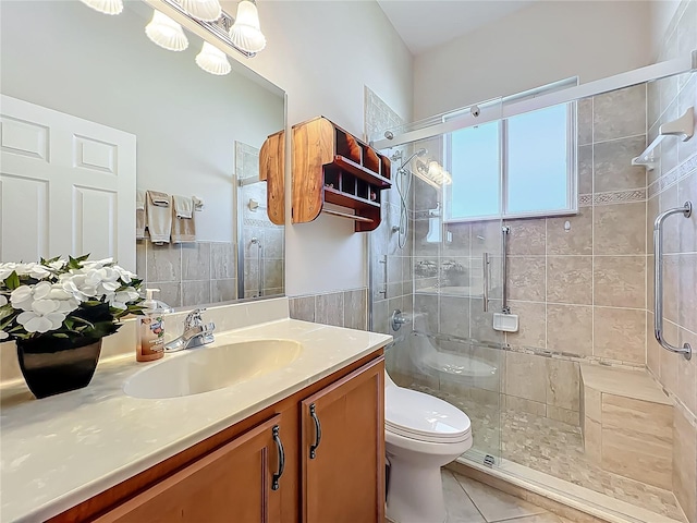 25523 Maurepas Ln, Leesburg, FL 34748 - bathroom with a shower stall, vanity, tile patterned flooring, and toilet
