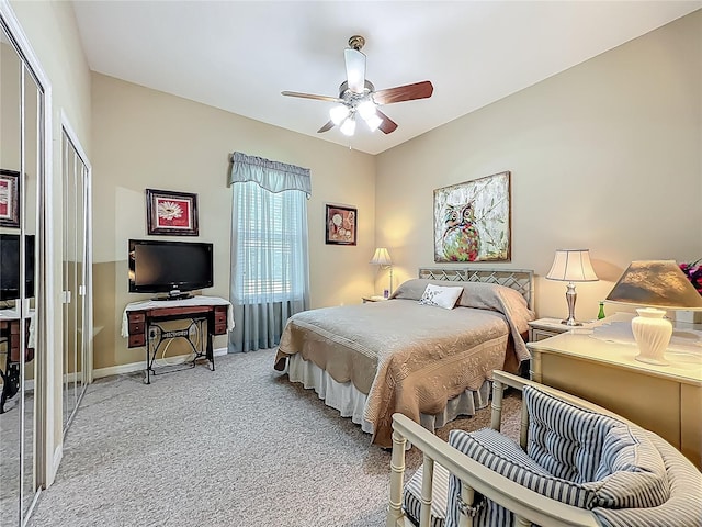 25523 Maurepas Ln, Leesburg, FL 34748 - bedroom with light carpet, a closet, baseboards, and ceiling fan