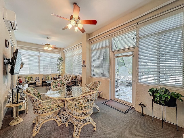 25523 Maurepas Ln, Leesburg, FL 34748 - dining area with ceiling fan, carpet, and a wall unit AC