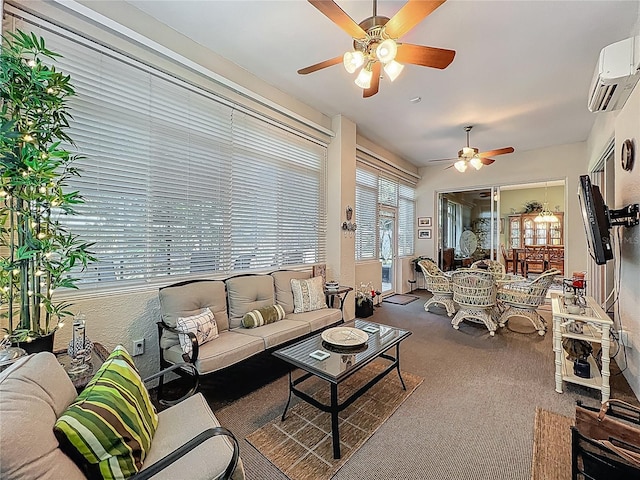 25523 Maurepas Ln, Leesburg, FL 34748 - carpeted living room with a ceiling fan and a wall mounted air conditioner