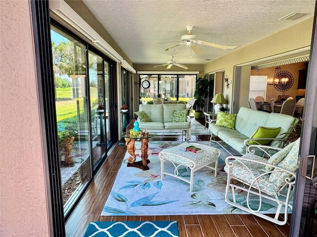 1985 Abordale Ln, The Villages, FL 32162 - sunroom featuring visible vents and a notable chandelier
