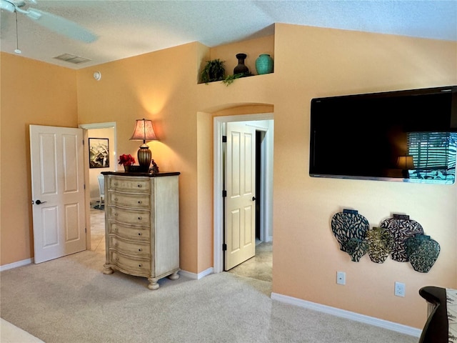 1985 Abordale Ln, The Villages, FL 32162 - bedroom featuring visible vents, baseboards, a ceiling fan, and carpet