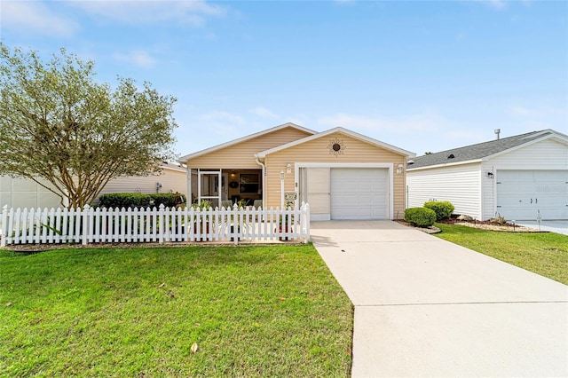 312 Emmalee Pl, The Villages, FL 32162 - single story home with a fenced front yard, a front yard, concrete driveway, and a garage
