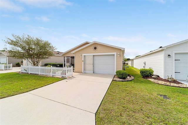 312 Emmalee Pl, The Villages, FL 32162 - ranch-style house featuring concrete driveway, fence, a front lawn, and a garage