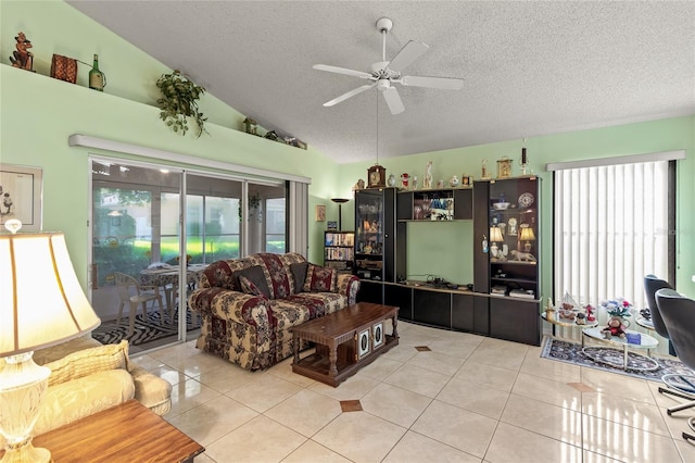 3603 Westerham Dr, Clermont, FL 34711 - living room featuring a textured ceiling, a healthy amount of sunlight, and lofted ceiling