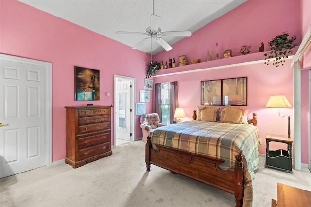 3603 Westerham Dr, Clermont, FL 34711 - bedroom with ceiling fan, high vaulted ceiling, and light carpet
