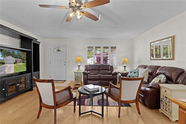 1358 E Schwartz Blvd, The Villages, FL 32159 - living room with light wood-type flooring, a ceiling fan, and a textured ceiling