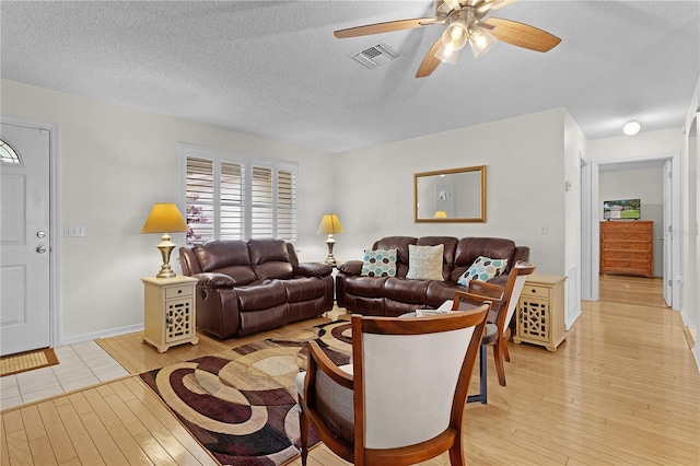 1358 E Schwartz Blvd, The Villages, FL 32159 - living room with visible vents, a textured ceiling, light wood finished floors, and ceiling fan