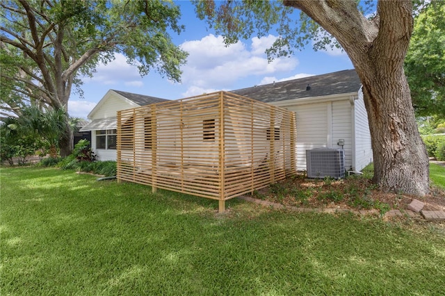 1358 E Schwartz Blvd, The Villages, FL 32159 - back of house with a yard, central AC unit, and roof with shingles