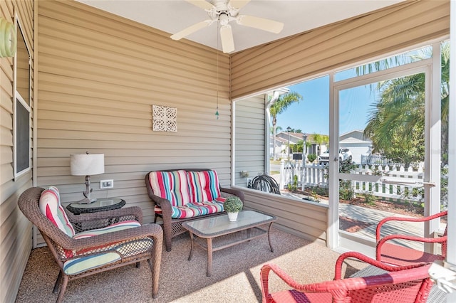 sunroom / solarium with ceiling fan and a wealth of natural light