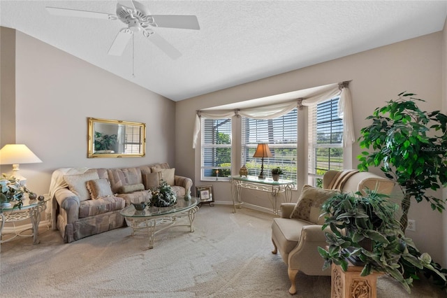 6608 Borg, Leesburg, FL 34748 - carpeted living room featuring baseboards, a ceiling fan, and lofted ceiling