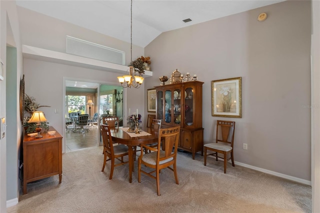 6608 Borg, Leesburg, FL 34748 - dining space with visible vents, baseboards, carpet flooring, and a notable chandelier
