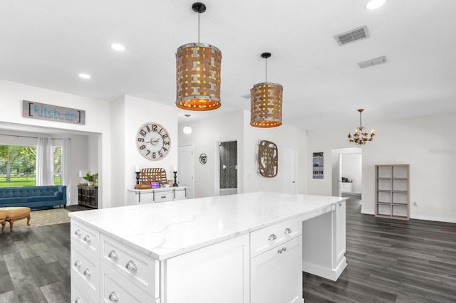 10901 Island Grove Rd, Clermont, FL 34711 - kitchen featuring open floor plan, dark wood-style floors, white cabinetry, recessed lighting, and a center island