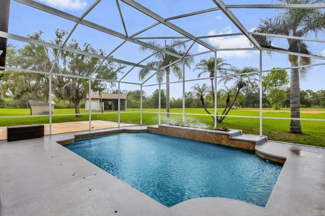 10901 Island Grove Rd, Clermont, FL 34711 - swimming pool featuring a lawn, a patio, and glass enclosure