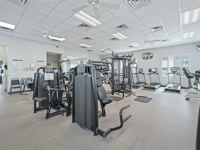 17787 SE 114th Ave, Summerfield, FL 34491 - gym featuring a paneled ceiling, ceiling fan, and visible vents