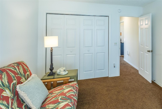 living area featuring carpet