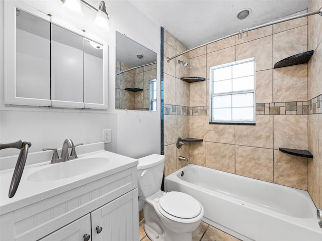 25519 Colmar Ave, Sorrento, FL 32776 - bathroom with toilet, vanity, shower / bathtub combination, and tile patterned flooring