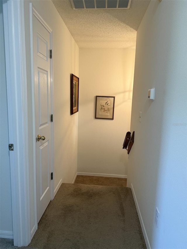4941 Tradition Dr, Lakeland, FL 33812 - corridor featuring baseboards, carpet, a textured ceiling, and visible vents