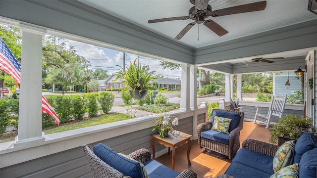 908 N Tremain St, Mount Dora, FL 32757 - sunroom / solarium featuring a ceiling fan and an outdoor hangout area