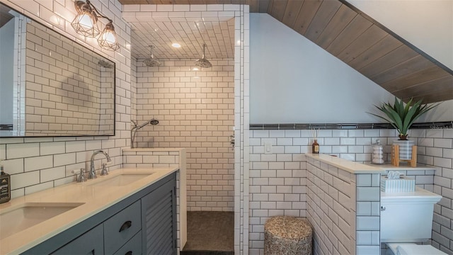 908 N Tremain St, Mount Dora, FL 32757 - bathroom featuring a sink, tile walls, and a tile shower