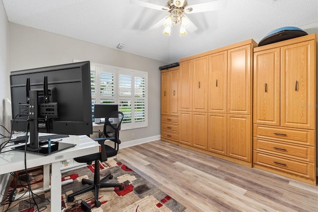 2120 Callaway Dr, The Villages, FL 32162 - office with a ceiling fan, light wood finished floors, and baseboards