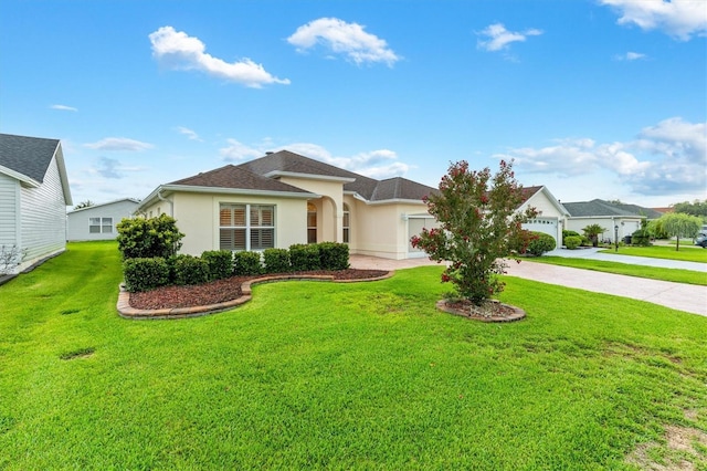 2120 Callaway Dr, The Villages, FL 32162 - single story home with a garage, stucco siding, a front yard, and concrete driveway