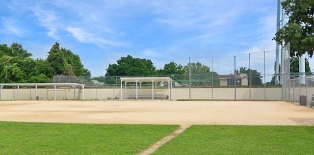 view of home's community featuring fence