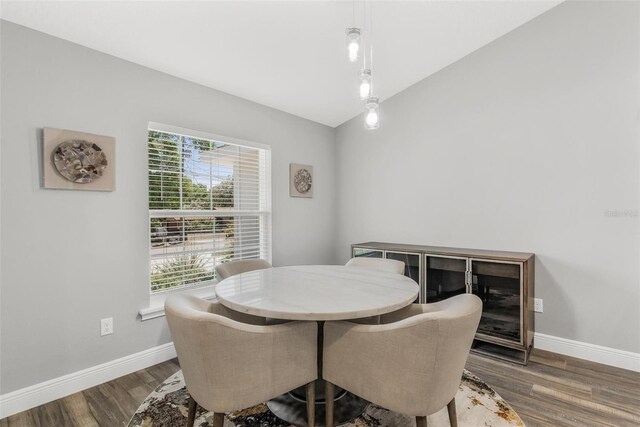 16380 SE 84th Ct, Summerfield, FL 34491 - dining space with baseboards, wood finished floors, and lofted ceiling