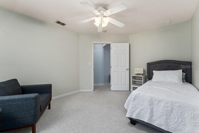 4386 Sambourne St, Clermont, FL 34711 - carpeted bedroom with baseboards, visible vents, a textured ceiling, and ceiling fan