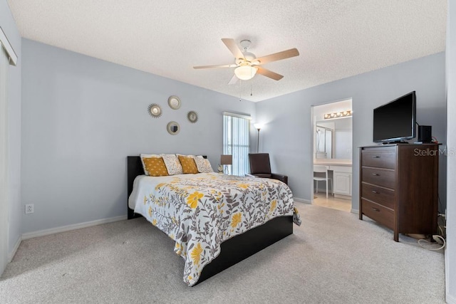 4386 Sambourne St, Clermont, FL 34711 - bedroom with light carpet, a ceiling fan, a textured ceiling, and baseboards