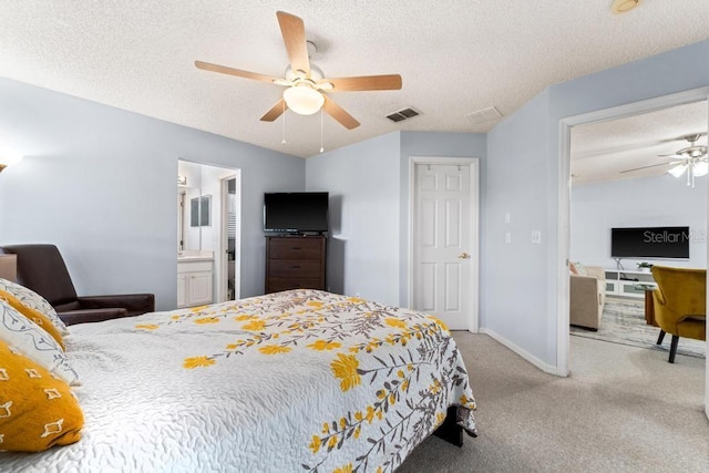 4386 Sambourne St, Clermont, FL 34711 - bedroom with carpet, a ceiling fan, visible vents, and a textured ceiling