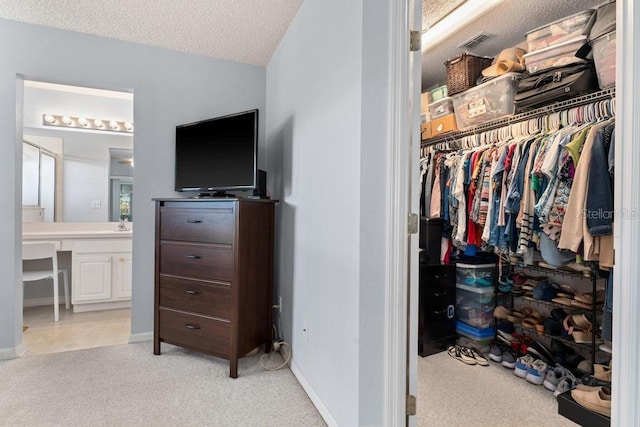4386 Sambourne St, Clermont, FL 34711 - interior space with a textured ceiling, baseboards, light colored carpet, a closet, and ensuite bath
