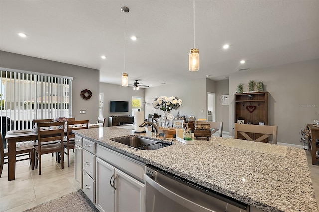 456 Winter Solstice Ln, Mount Dora, FL 32757 - kitchen featuring recessed lighting, stainless steel dishwasher, ceiling fan, a sink, and open floor plan
