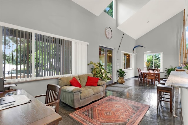 9642 Bear Lake Rd, Apopka, FL 32703 - living room with high vaulted ceiling and baseboards