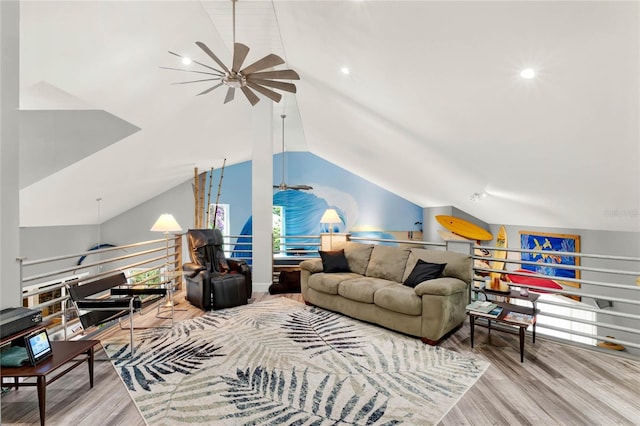 9642 Bear Lake Rd, Apopka, FL 32703 - living room featuring a ceiling fan, wood finished floors, and lofted ceiling