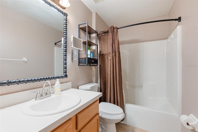1307 Rain Forest Ln, Minneola, FL 34715 - bathroom featuring vanity, shower / bath combination with curtain, and tile patterned floors