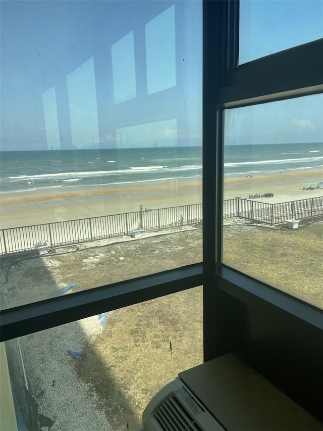 interior space with a beach view